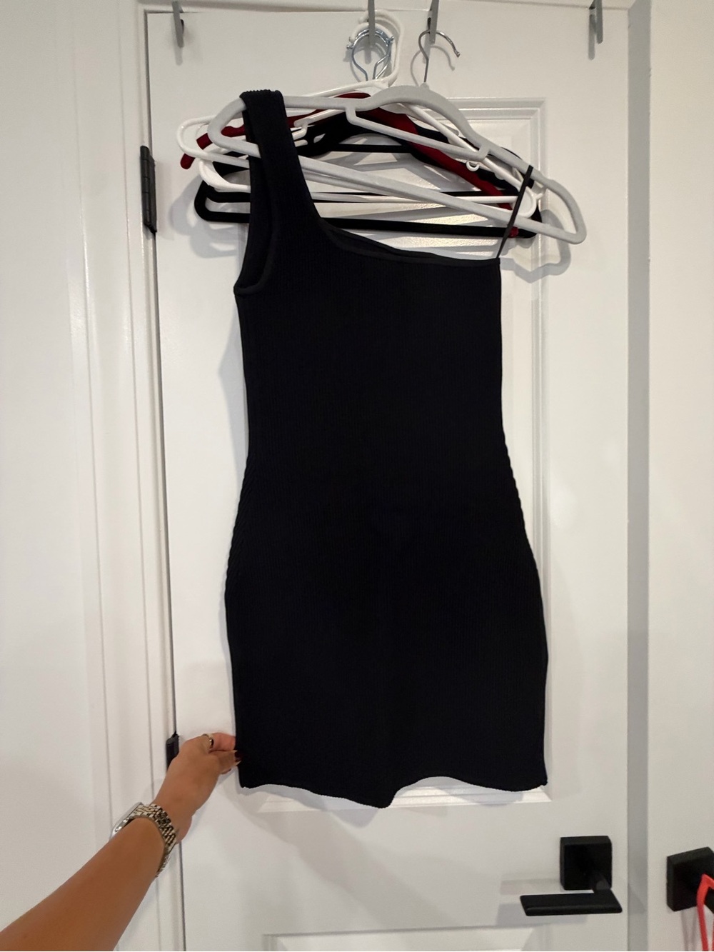 Aritzia Babaton One-Shoulder Black Ribbed Bodycon Dress